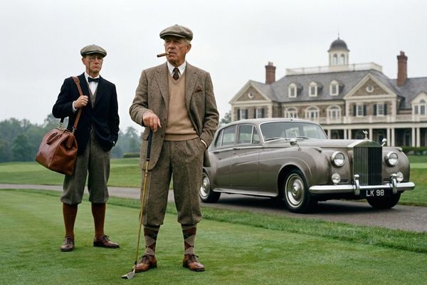 Hartnäckiges Klischee: Golfspieler sind stets ergraut, männlich und haben die Taschen voller Geld. (Bild: VcG und KI-Gemini) 